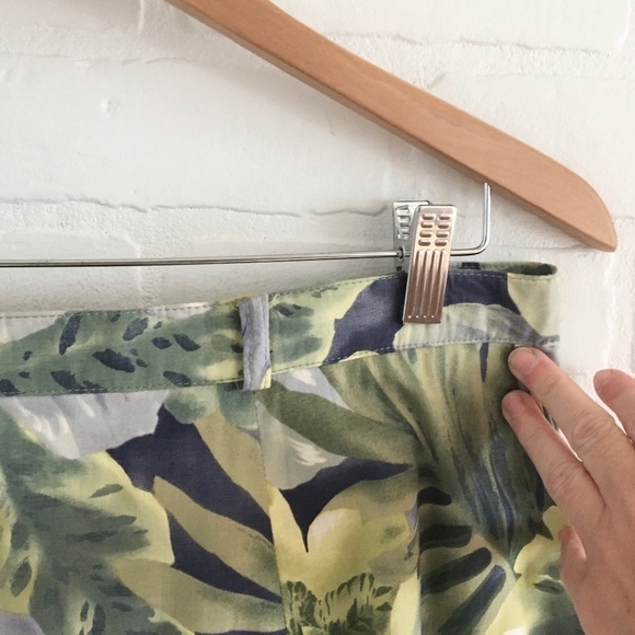 NWOT Vintage Midi Skirt Floral Tropical Leaves Print Button down Blue Cream 16 - Picture 7 of 9